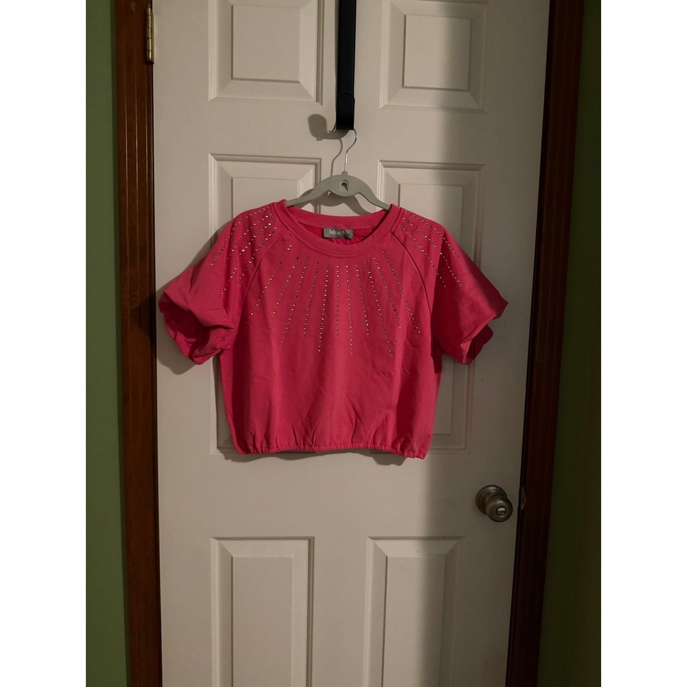 Blue B Hot Pink Studded Crop top with elastic Womens Large NWT
